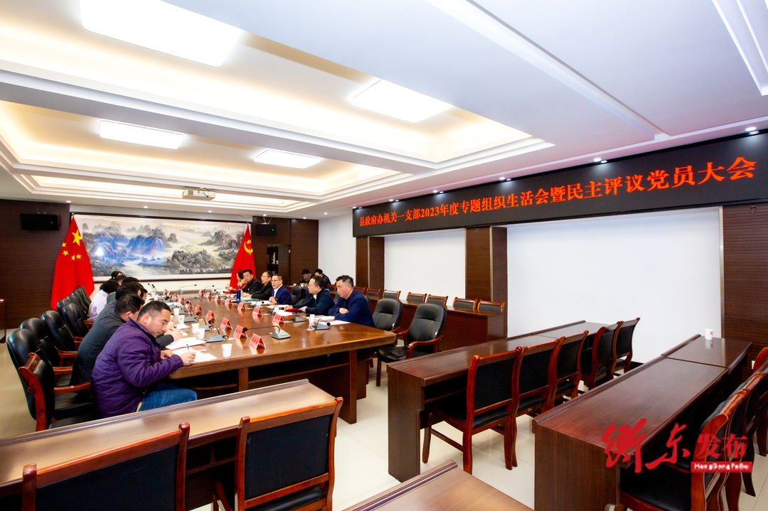 蒋崇华以普通党员身份参加县政府办机关一支部2023年度专题组织生活会暨民主评议党员大会